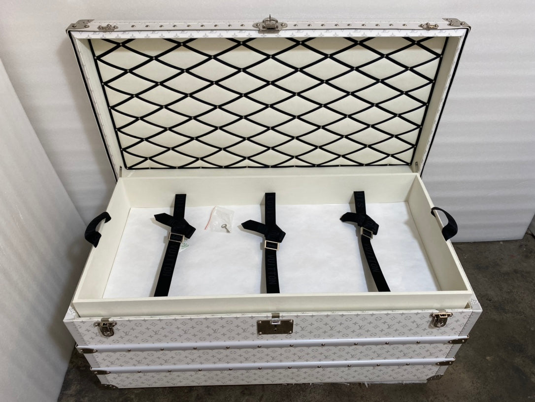 Vintage White Patterned Storage Trunk with Gold Hardware