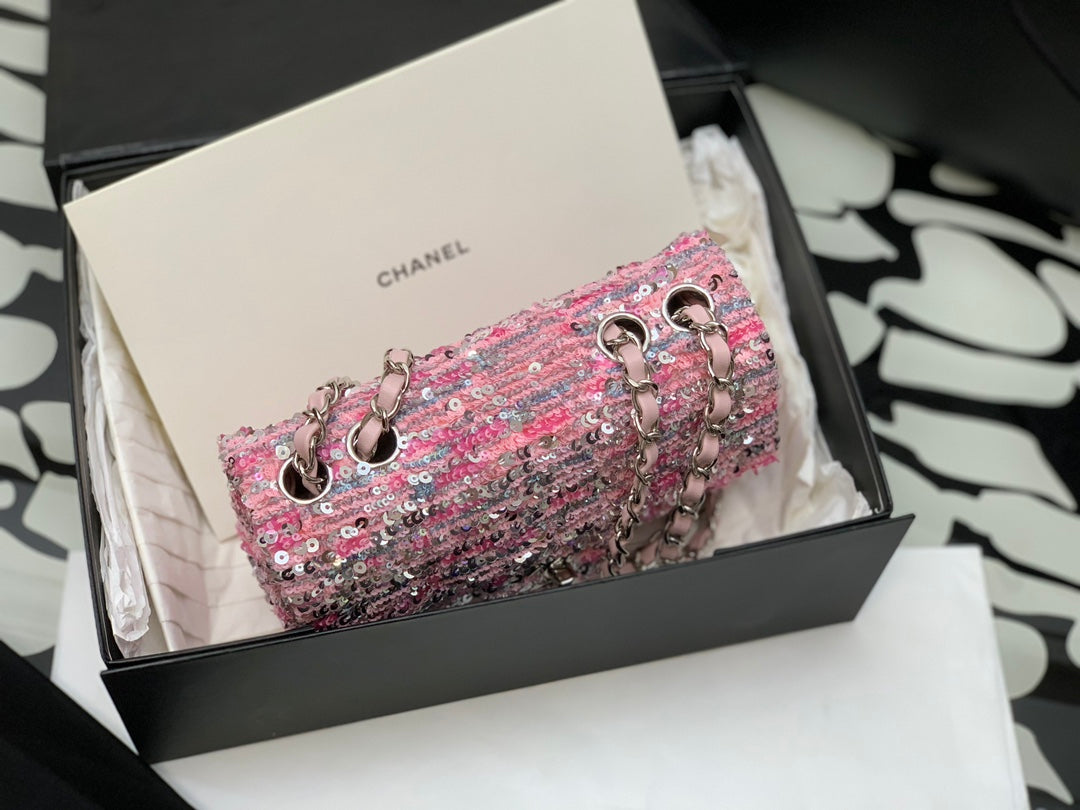Chanel Pink Tweed Mini Flap Bag with Silver-Tone Hardware