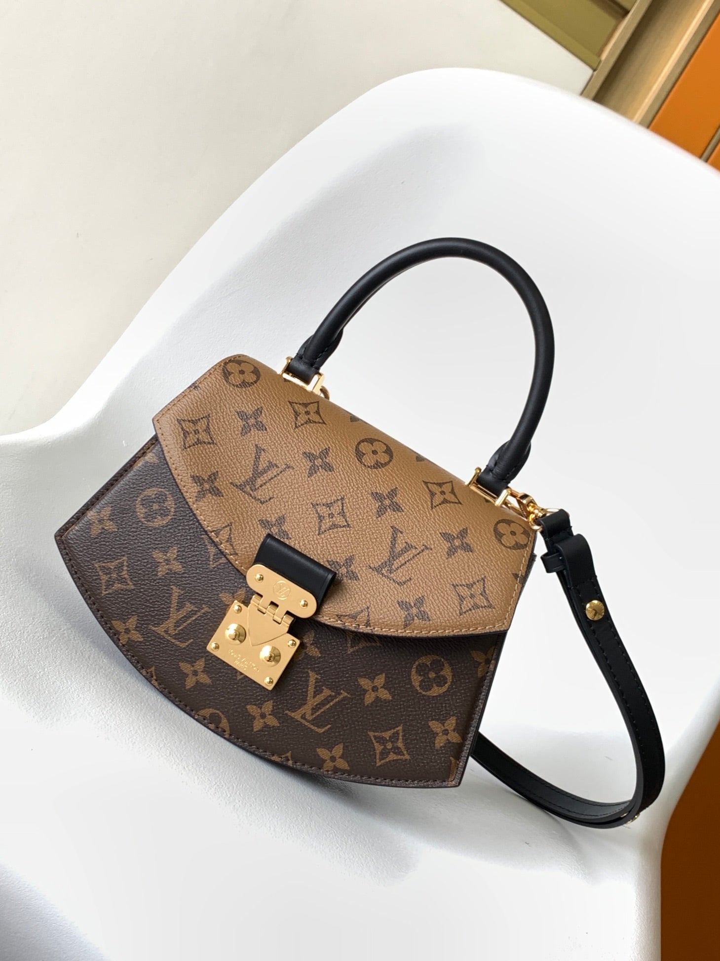 Louis Vuitton Monogram Pattern Two-Tone Top Handle Handbag with Gold Lock