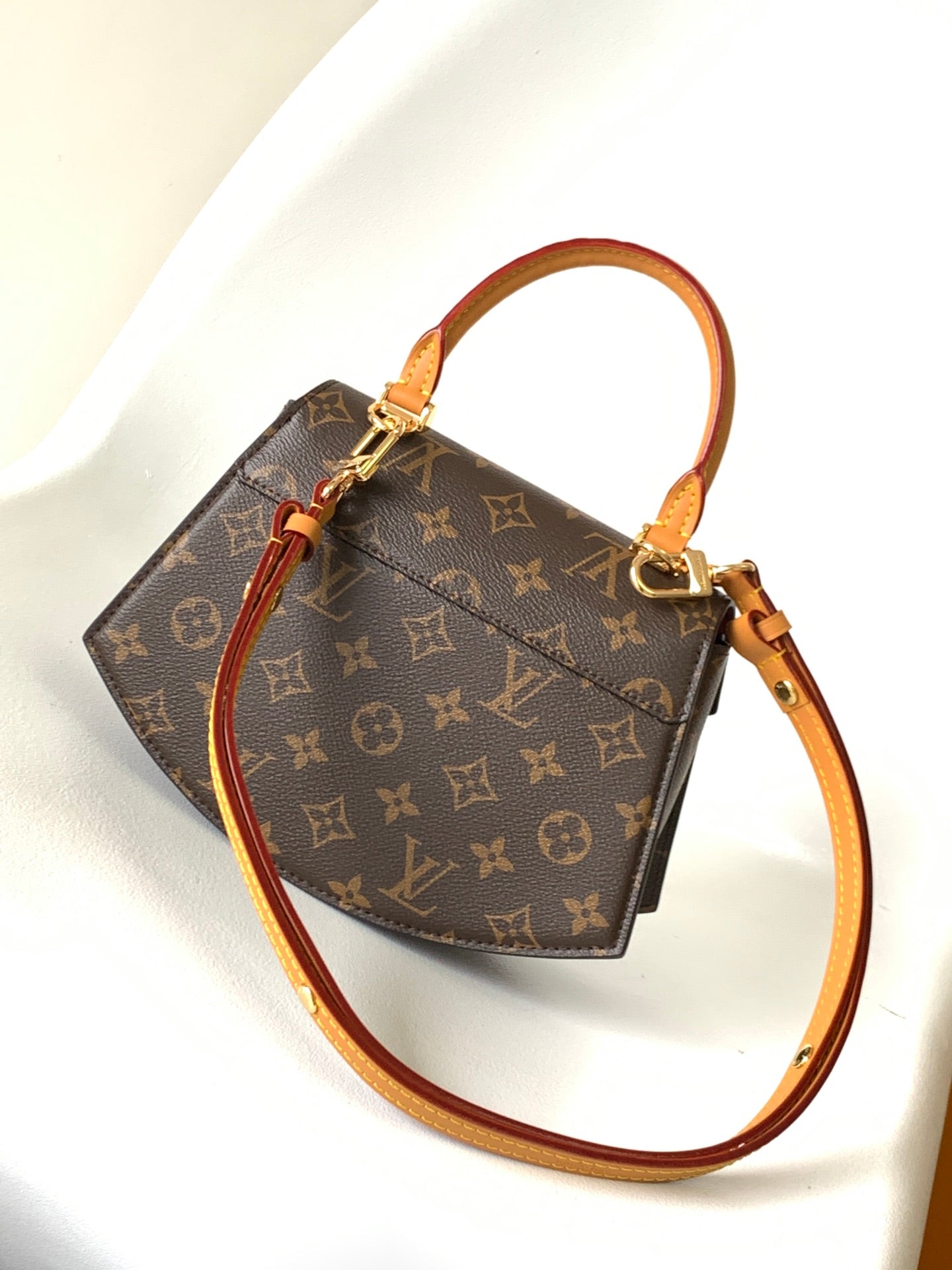 Louis Vuitton Vintage Brown Monogram Satchel Bag with Top Handle and Gold Lock