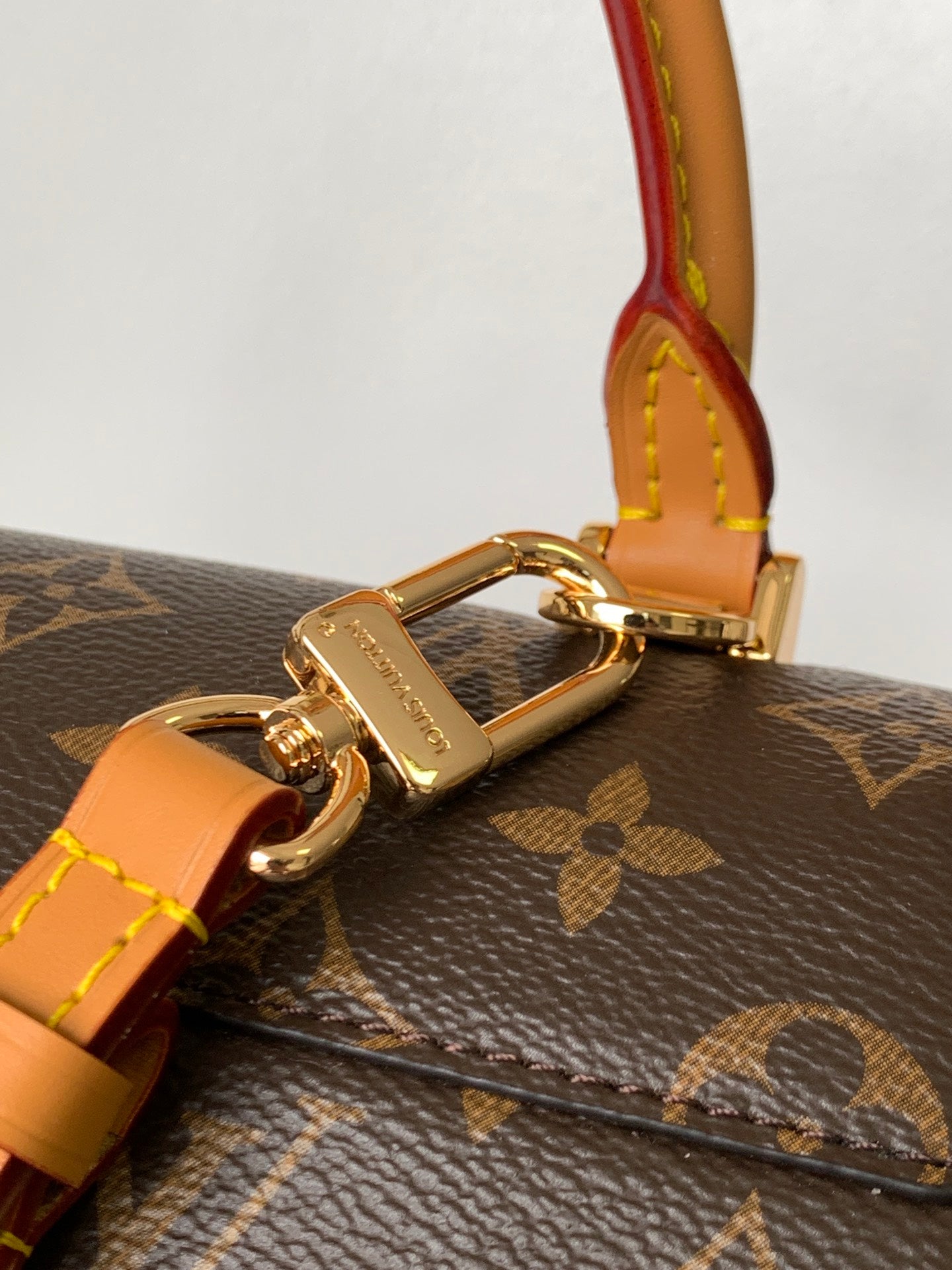 Louis Vuitton Vintage Brown Monogram Satchel Bag with Top Handle and Gold Lock