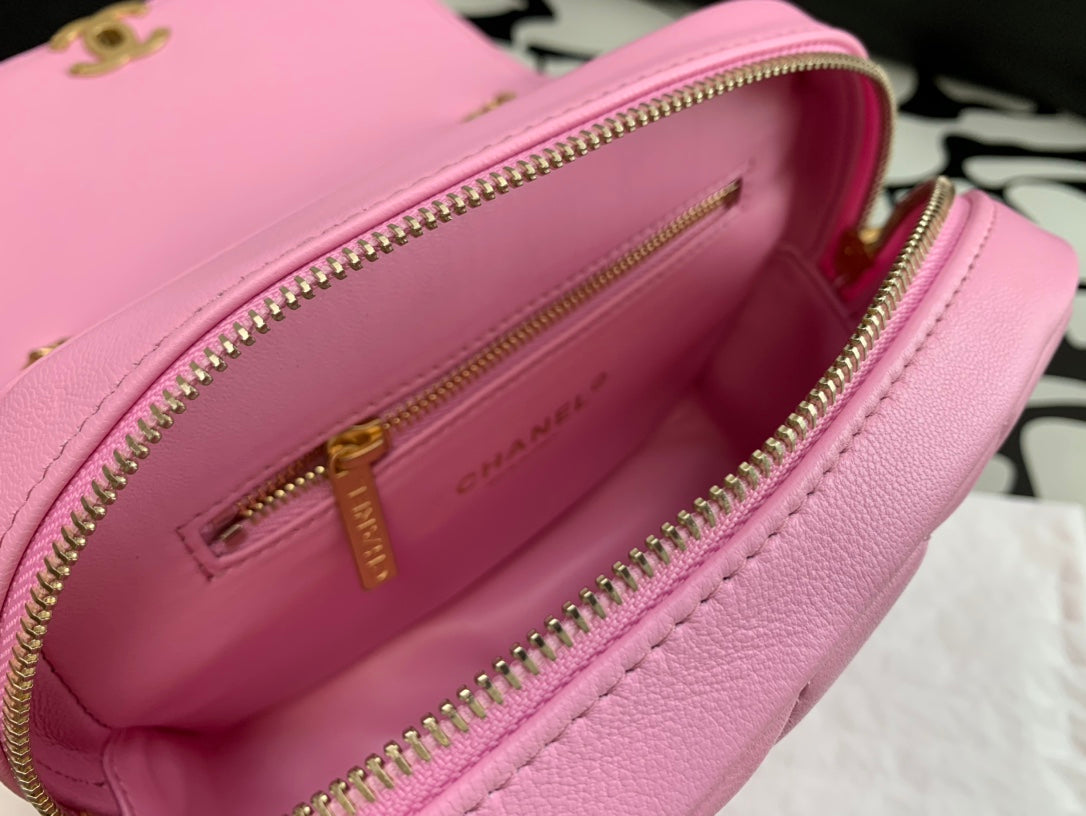 Chanel Pink Quilted Lambskin Mini Flap Bag with Gold-Tone Hardware