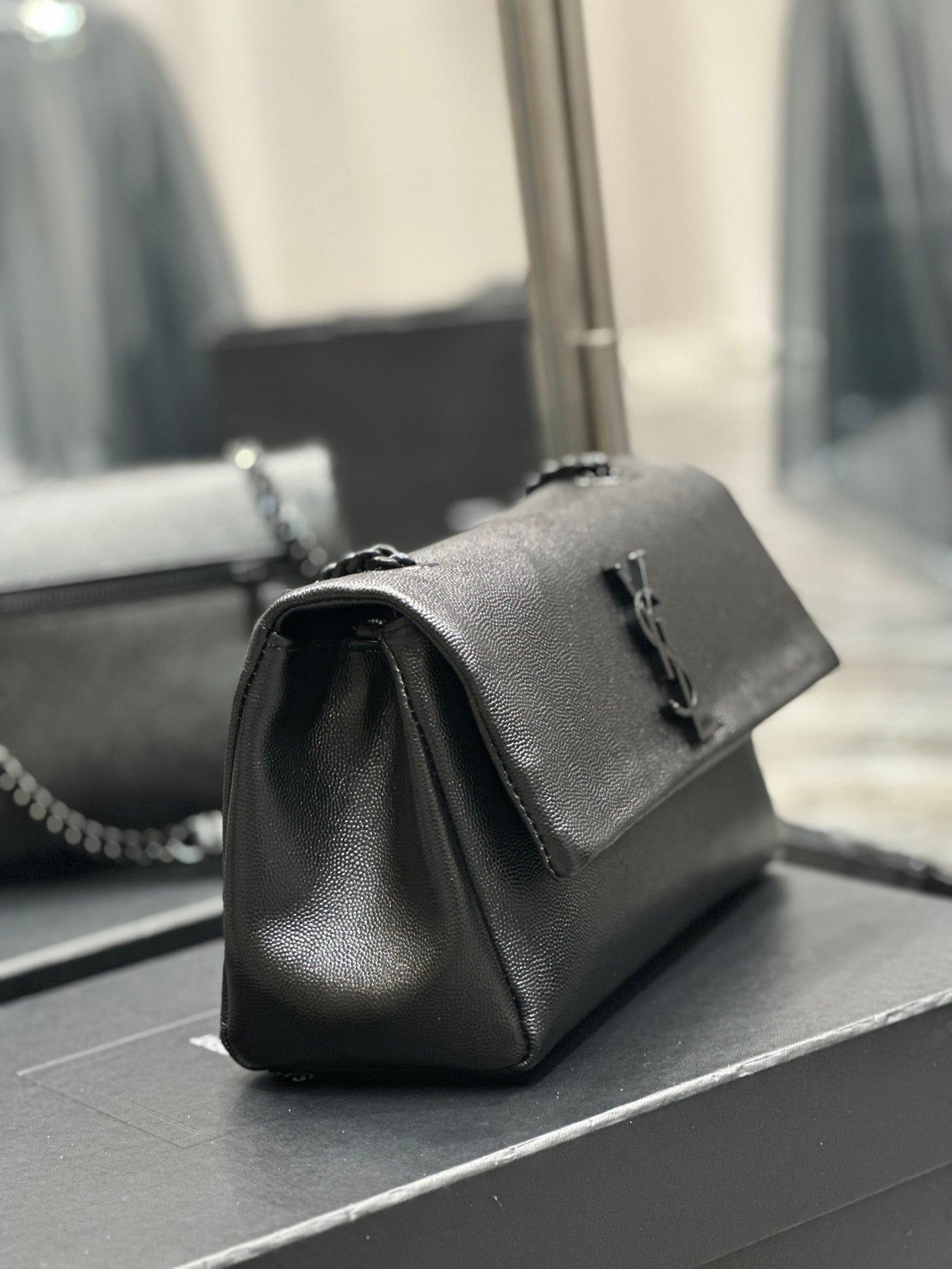 Saint Laurent Kate Small Monogram Shoulder Bag in Black Leather with Black Hardware