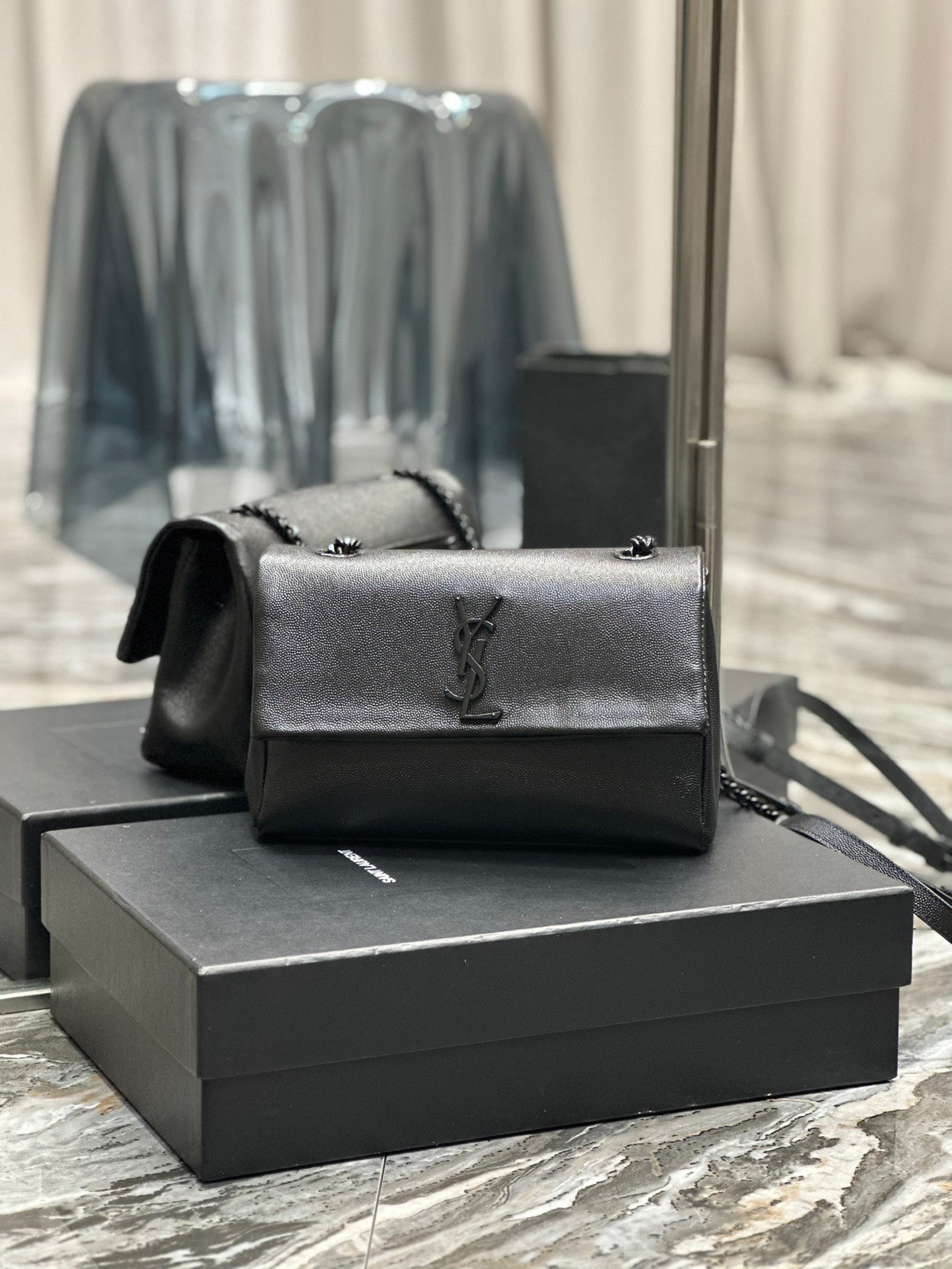 Saint Laurent Kate Small Monogram Shoulder Bag in Black Leather with Black Hardware