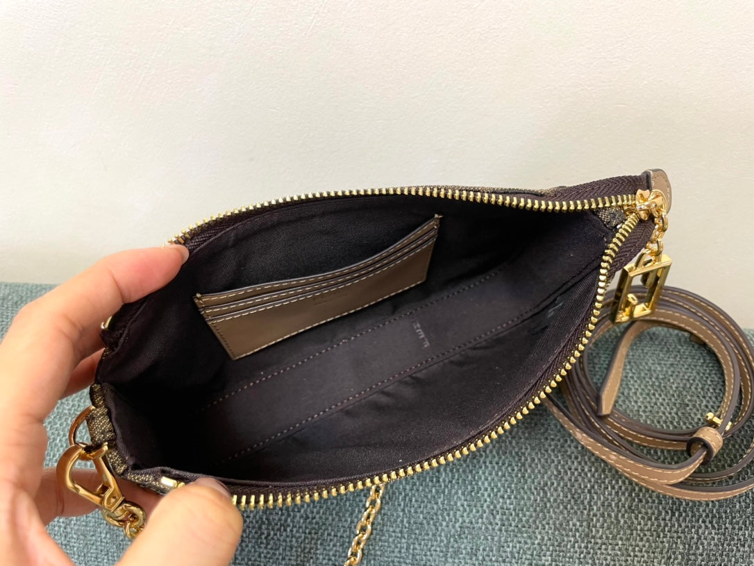 Fendi Zucca Monogram Brown Canvas Crossbody Bag with Gold Chain Strap