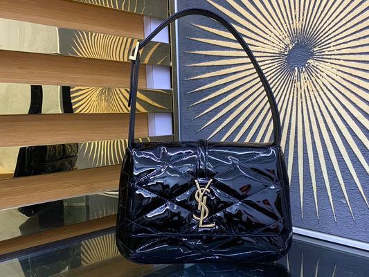 Saint Laurent Puffer Small Bag in Quilted Patent Leather Black Gold