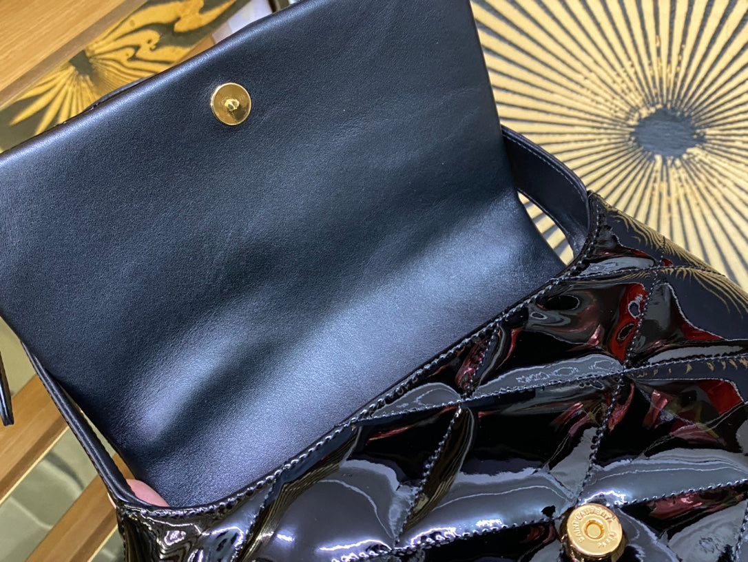 Saint Laurent Puffer Small Bag in Quilted Patent Leather Black Gold