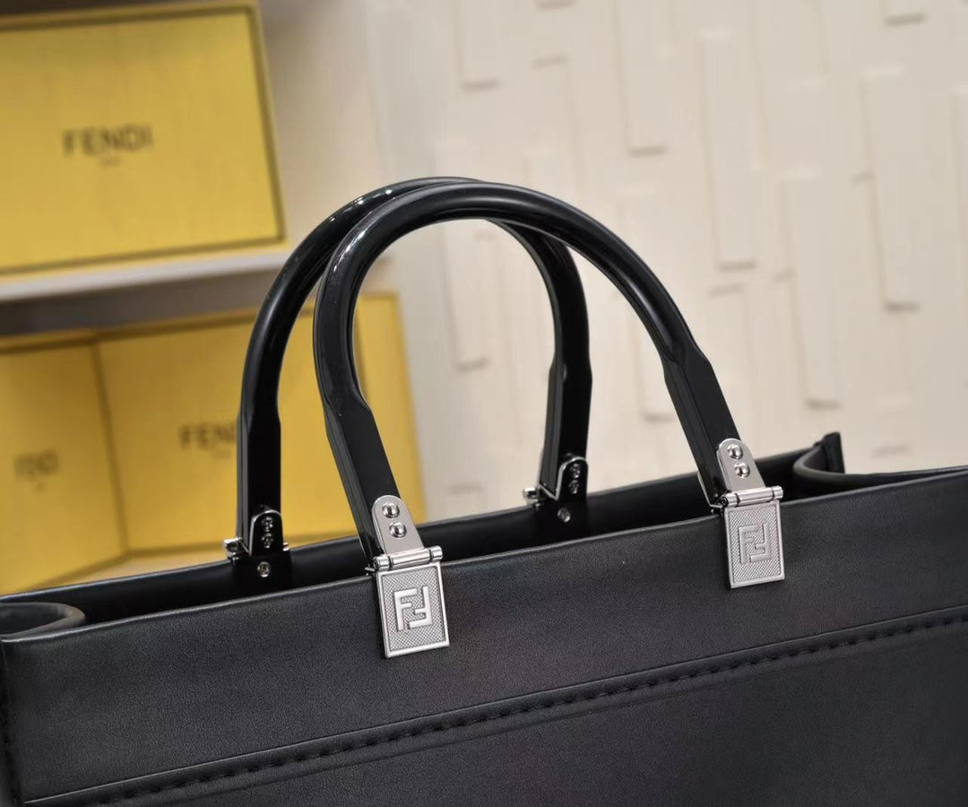 Fendi Sunshine Medium Black Leather Tote Bag