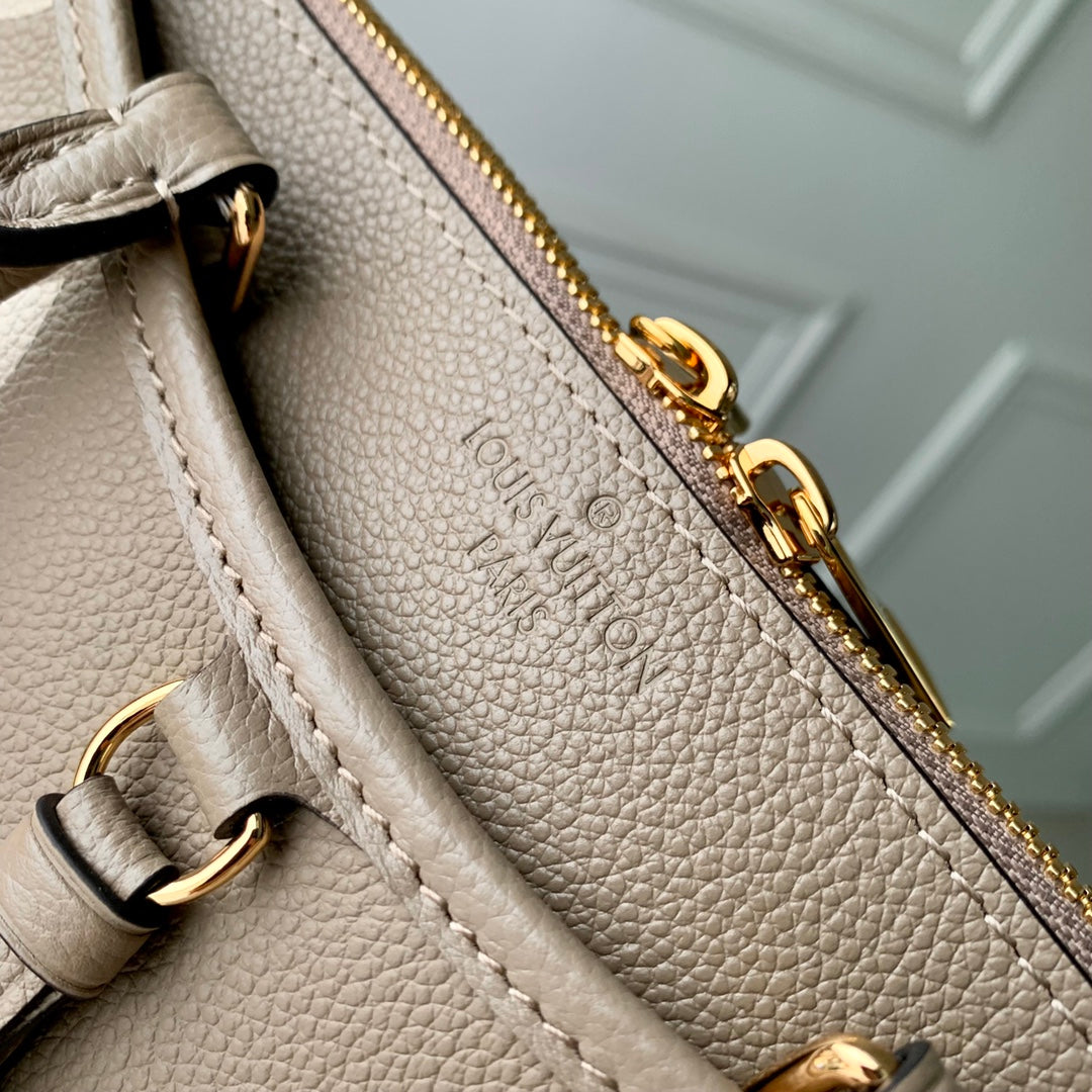 Louis Vuitton Elegant Beige Monogram Pattern Leather Handbag with Top Handle