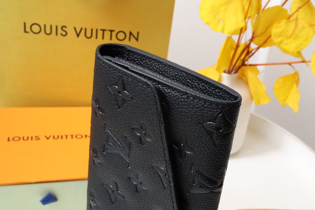 Louis Vuitton Black Embossed Leather Envelope Long Wallet with Gold Button