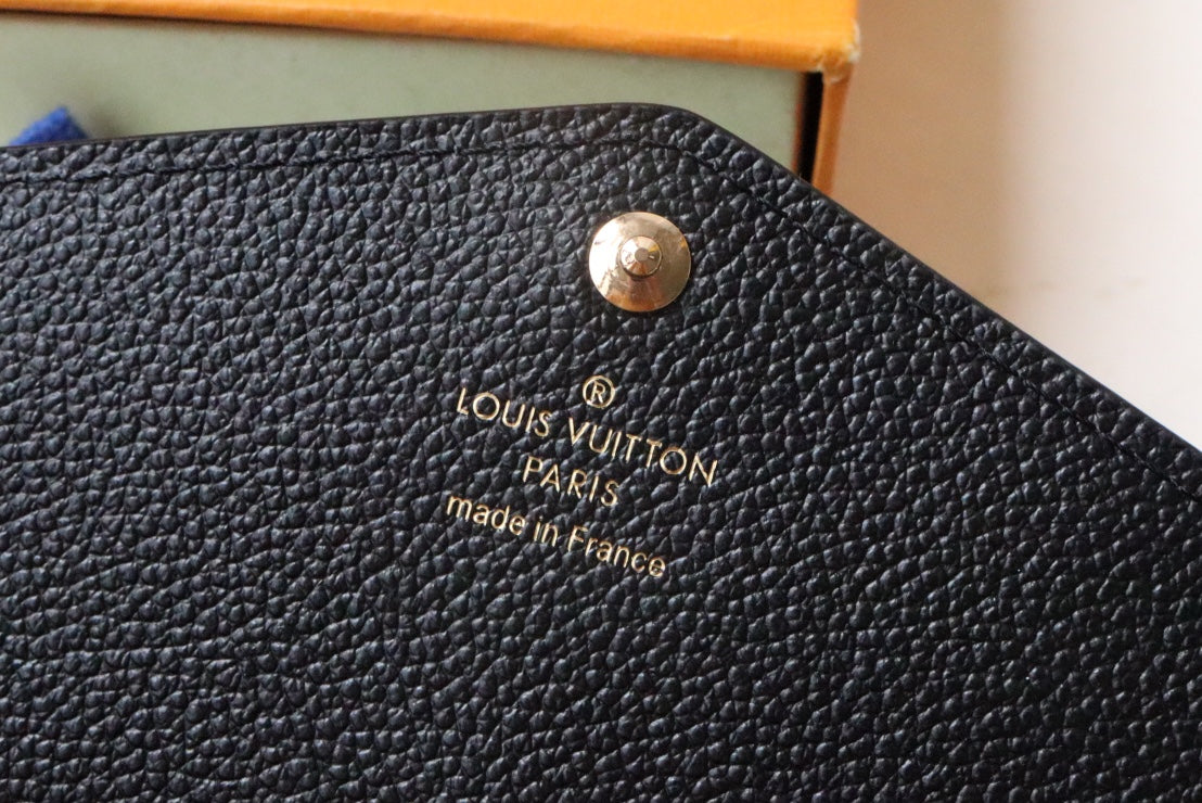 Louis Vuitton Black Embossed Leather Envelope Long Wallet with Gold Button