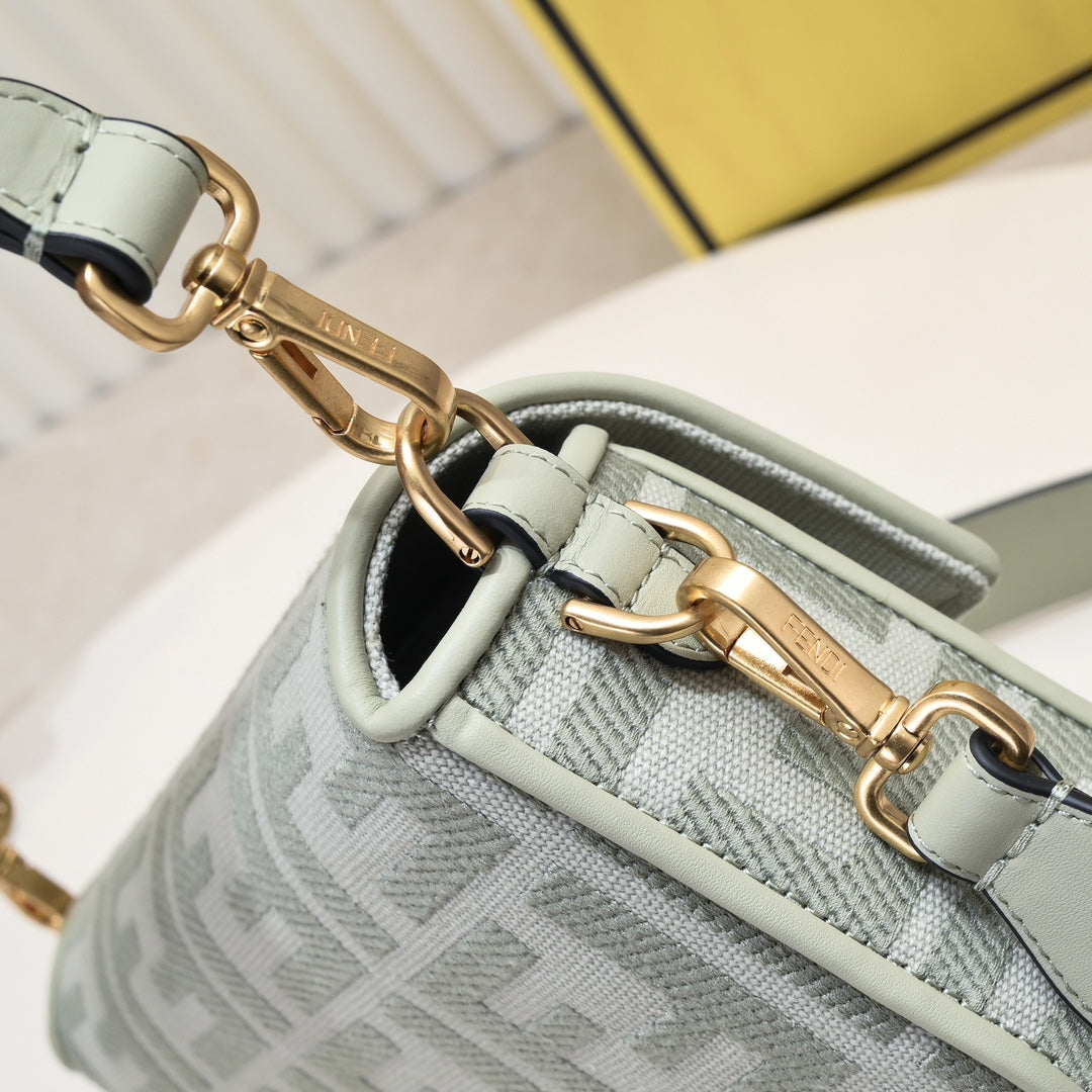 Fendi FF Monogram Baguette Bag in Sage Green Canvas - Small Shoulder Bag