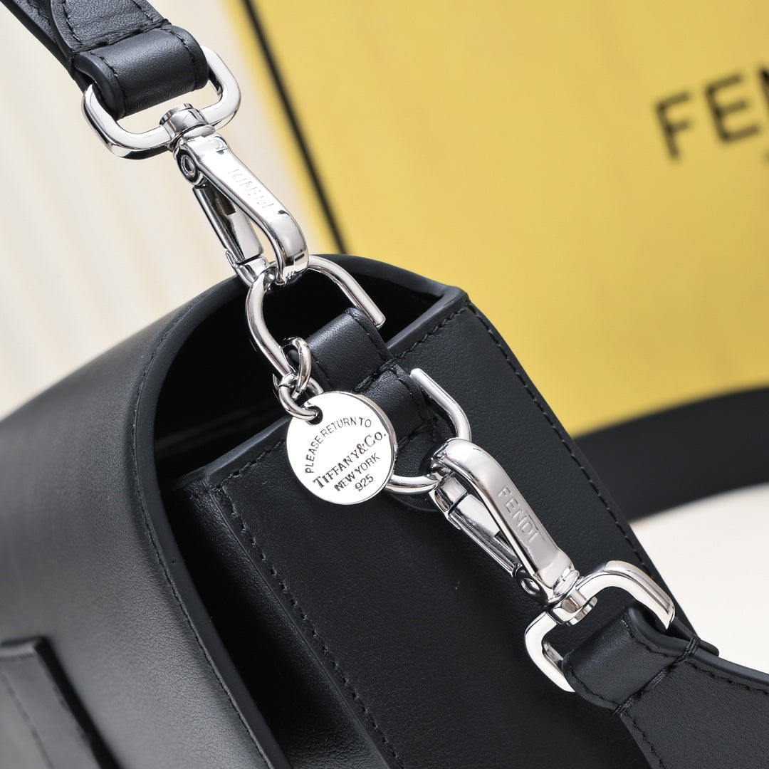 Fendi Black Leather Baguette Bag with Silver-Tone Hardware