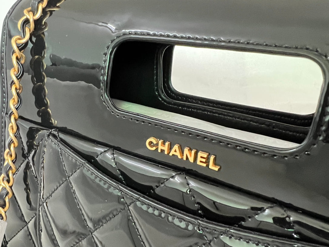 Chanel Quilted Patent Leather 31 Bag Black Gold Hardware