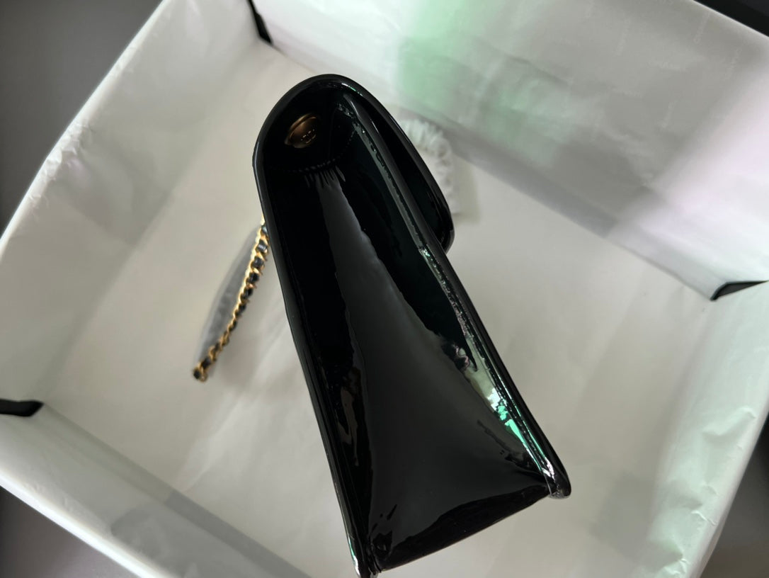 Chanel Quilted Patent Leather 31 Bag Black Gold Hardware
