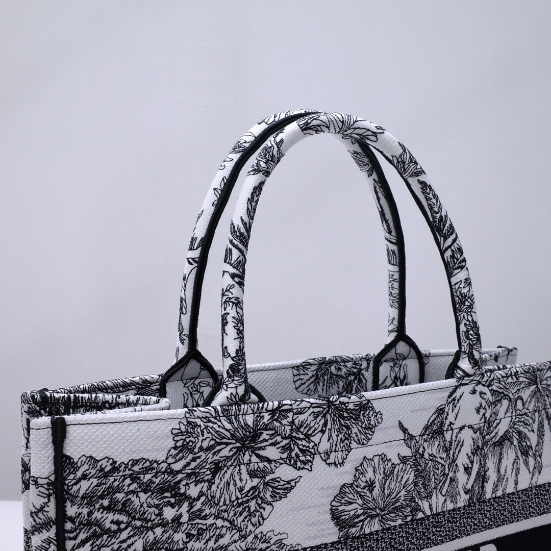 Dior Black and White Jungle Animal Print Canvas Tote Handbag