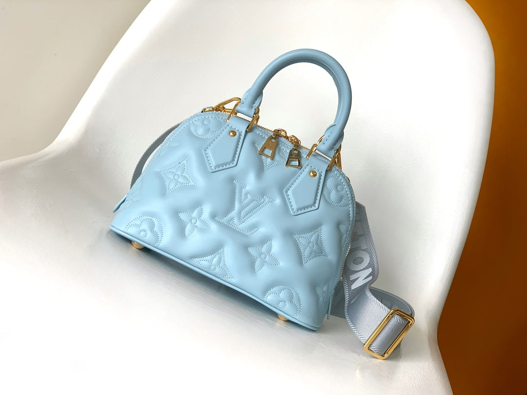 Louis Vuitton Light Blue Quilted Leather Dome Top Handle Crossbody Bag