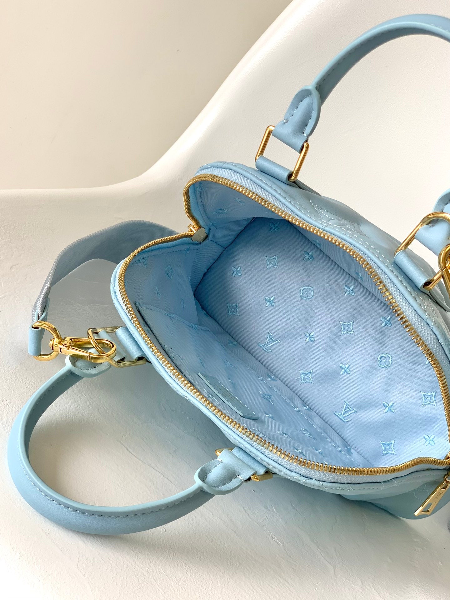 Louis Vuitton Light Blue Quilted Leather Dome Top Handle Crossbody Bag