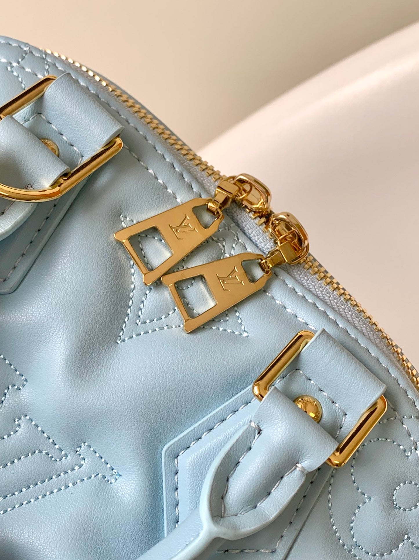 Louis Vuitton Light Blue Quilted Leather Dome Top Handle Crossbody Bag