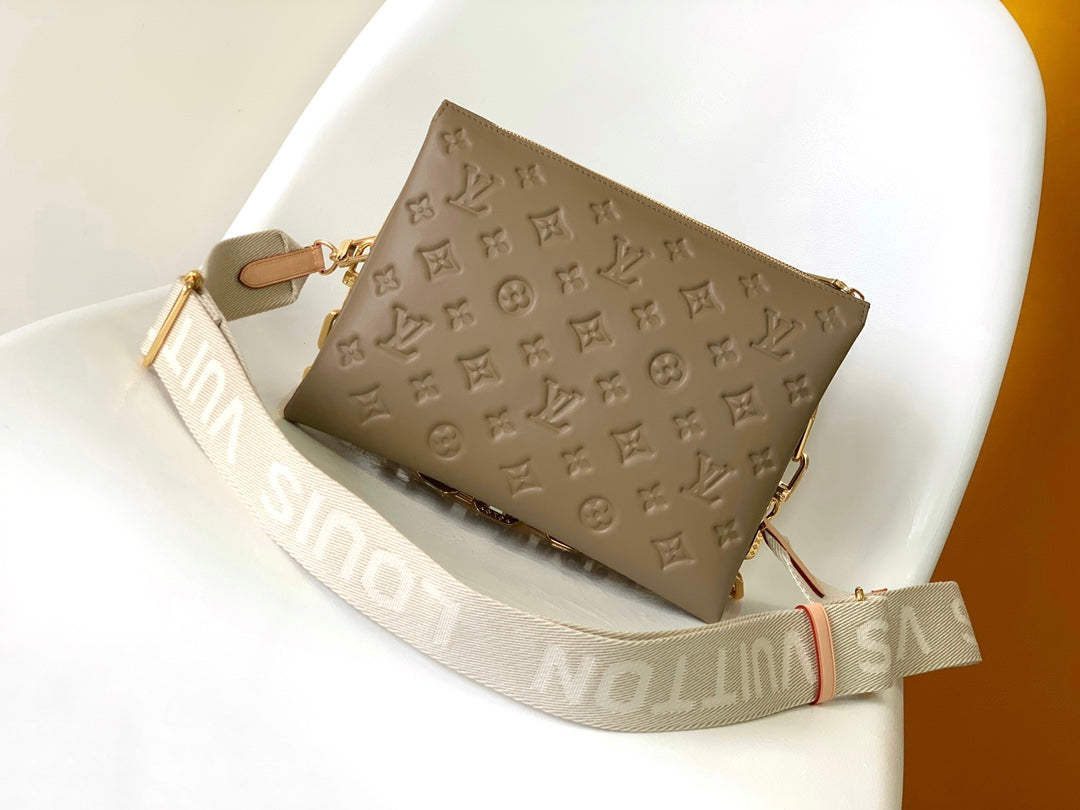Louis Vuitton Beige Quilted Monogram Crossbody Bag with Wide Shoulder Strap