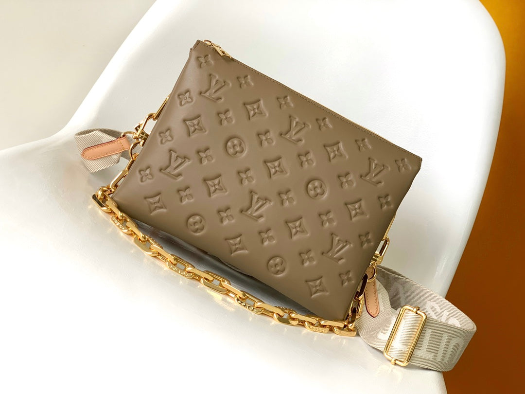 Louis Vuitton Beige Quilted Monogram Crossbody Bag with Wide Shoulder Strap