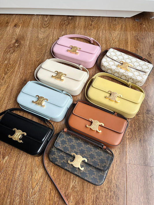 Small Elegant Crossbody Shoulder Bag with Gold Clasp - Multiple Colors & Prints