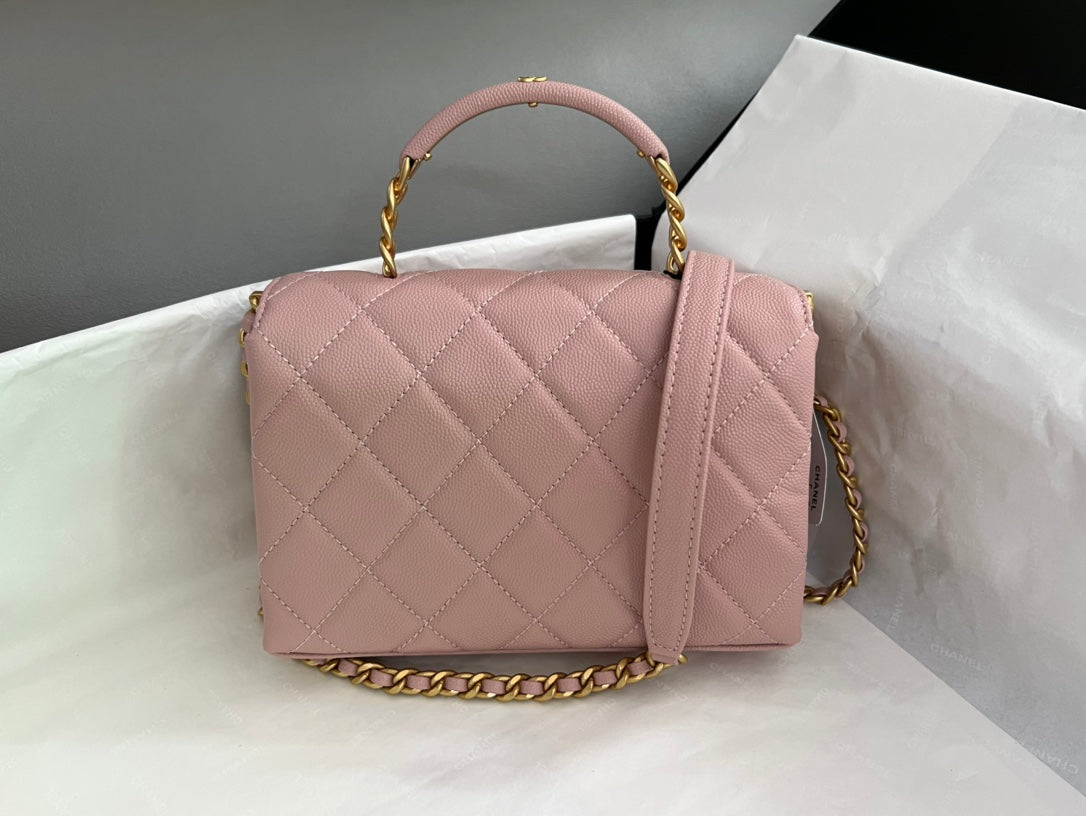 Chanel Small Flap Bag with Top Handle - Pink Quilted Lambskin with Gold-Tone Hardware