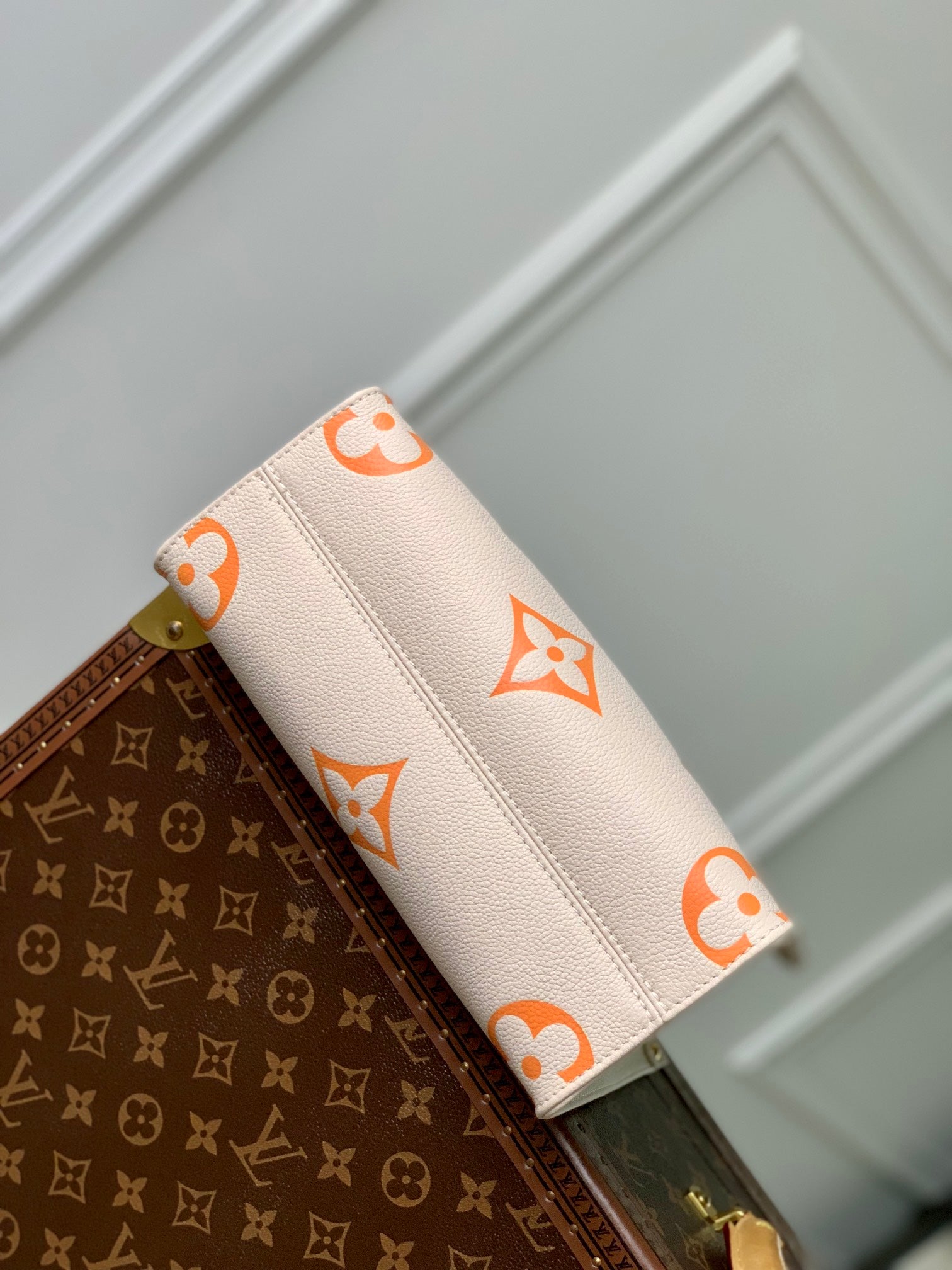 Louis Vuitton Cream and Orange Monogram Top Handle Leather Tote Bag