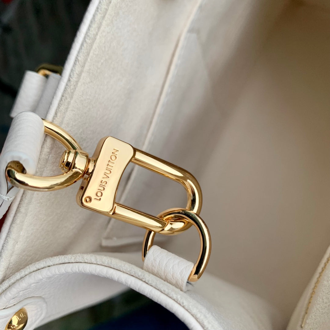 Louis Vuitton Cream and Orange Monogram Top Handle Leather Tote Bag