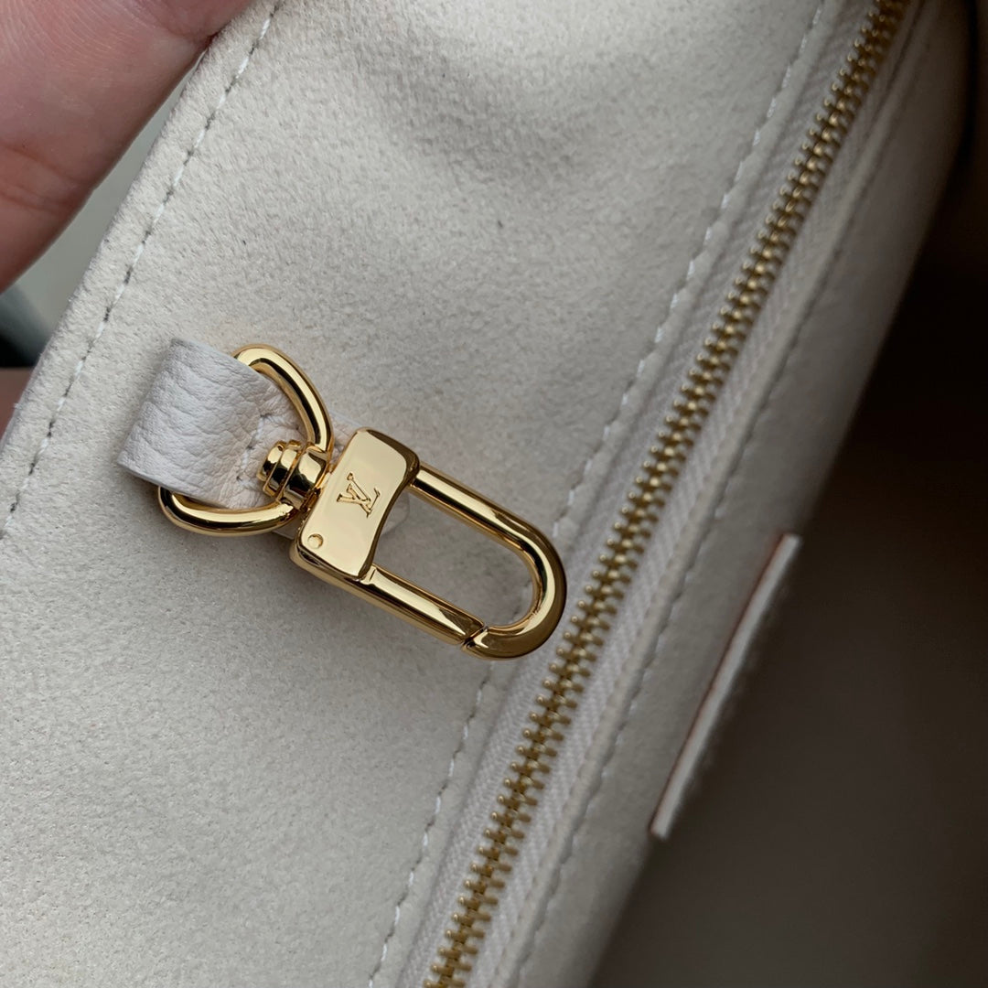 Louis Vuitton Cream and Orange Monogram Top Handle Leather Tote Bag