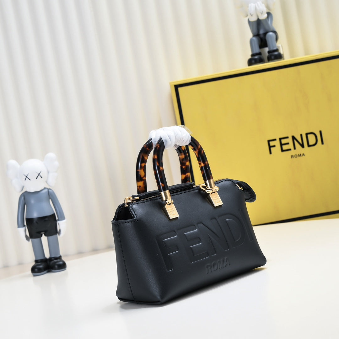 Fendi By The Way Mini Leather Bag with Tortoiseshell Handles - Black