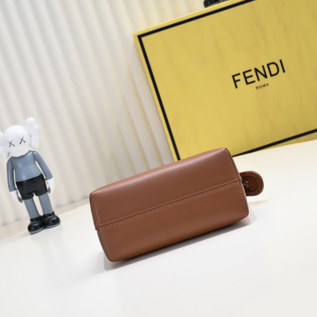 Fendi By The Way Medium Boston Bag in Brown Leather with Tortoiseshell Handles