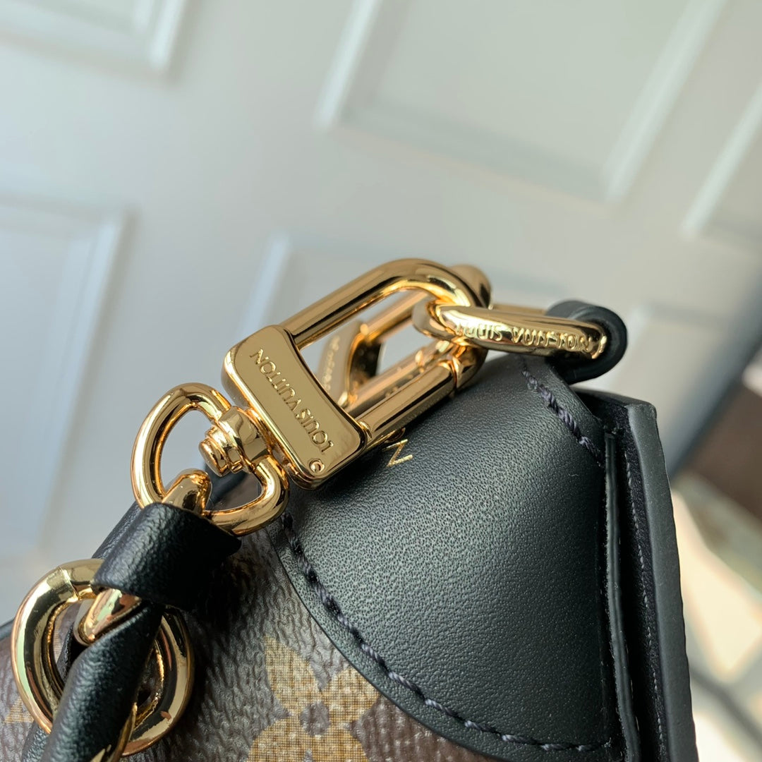 Louis Vuitton Classic Brown Monogram Shoulder Bag with Gold Chain and Lock Clasp