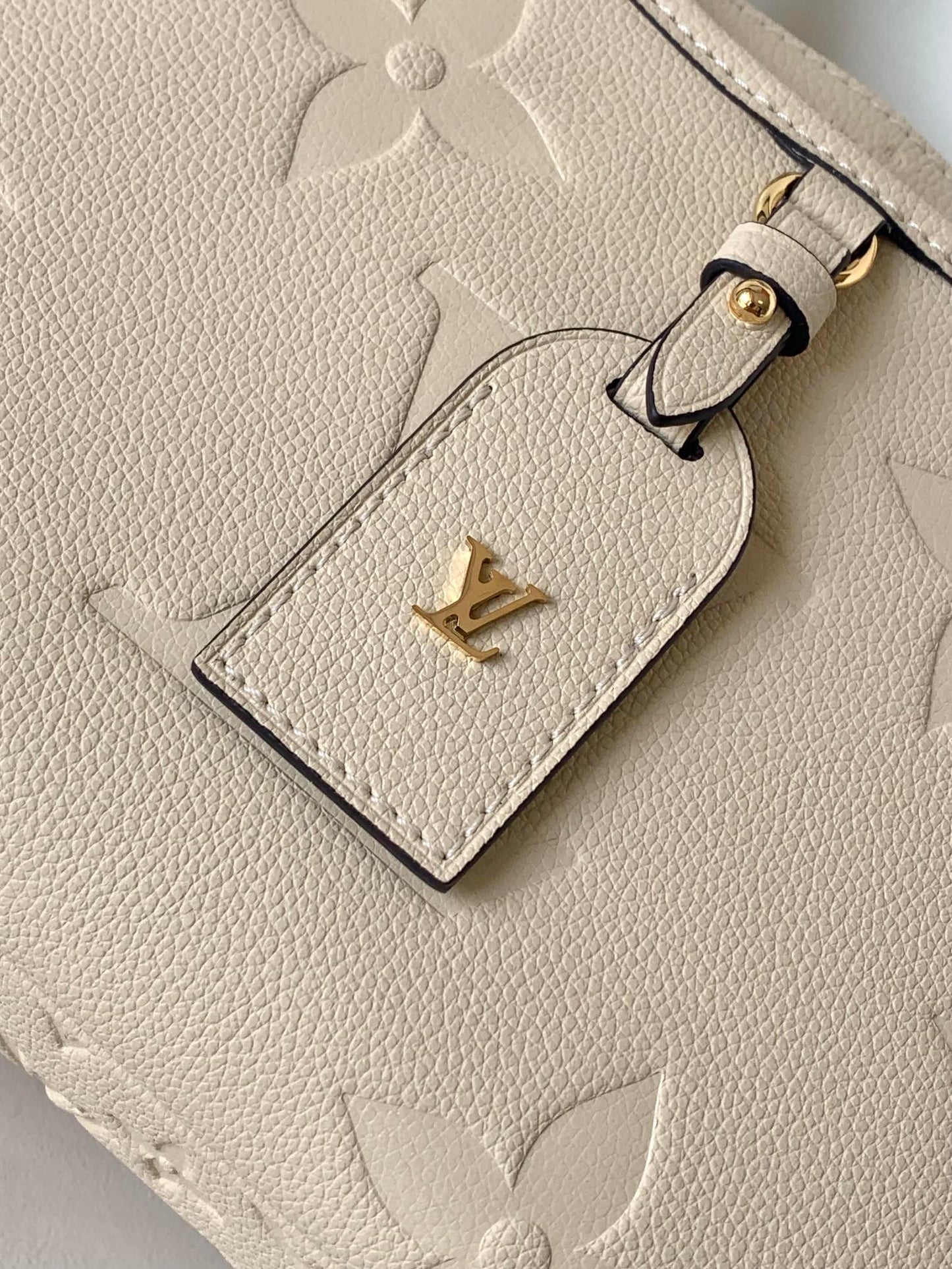 Louis Vuitton Classic Cream Embossed Textured Leather Top Handle Handbag