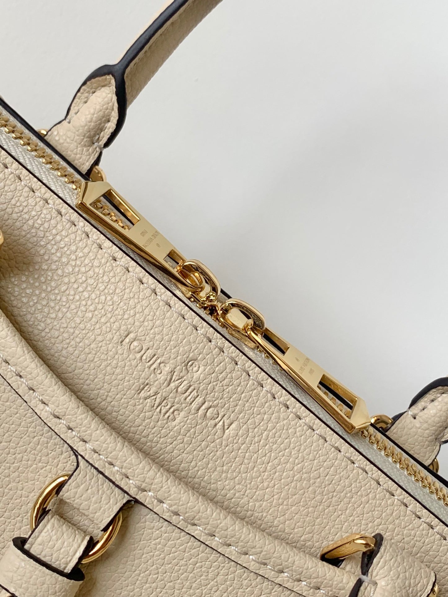 Louis Vuitton Classic Cream Embossed Textured Leather Top Handle Handbag