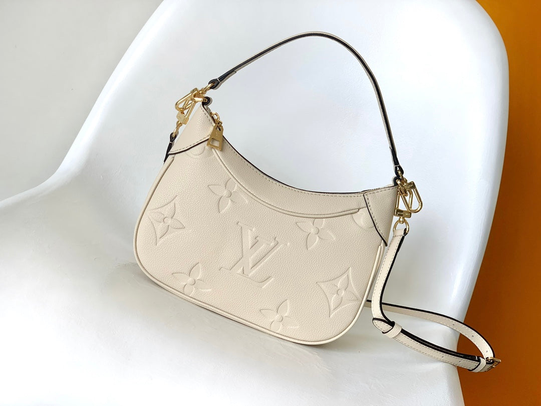 Louis Vuitton Cream Embossed Leather Crescent Shoulder Bag with Gold Hardware
