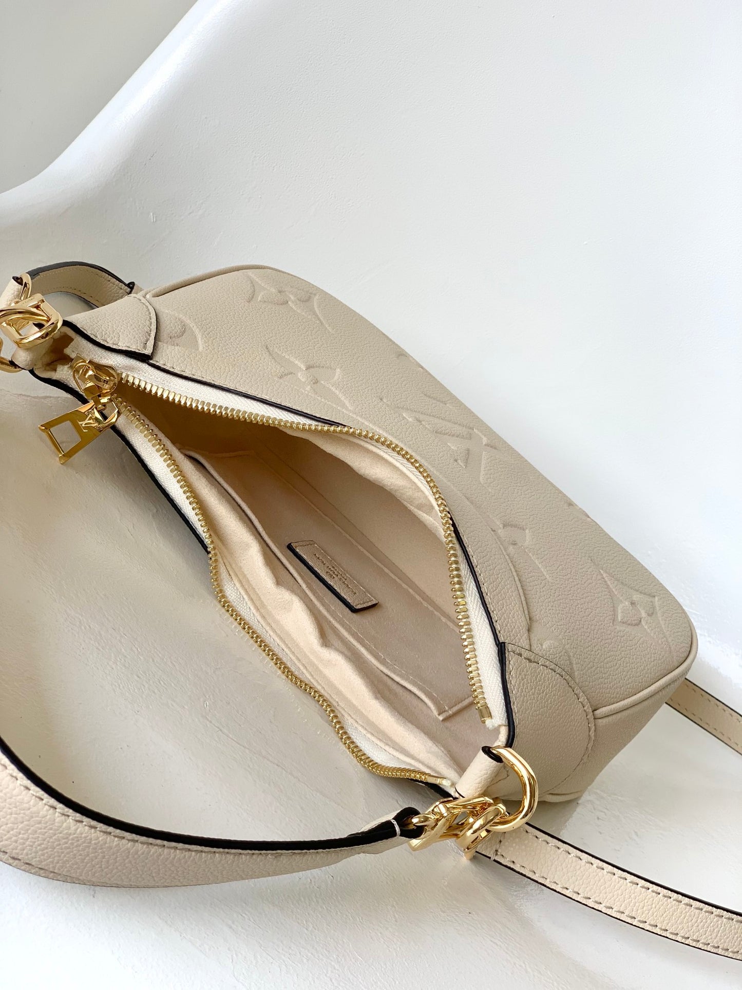 Louis Vuitton Cream Embossed Leather Crescent Shoulder Bag with Gold Hardware