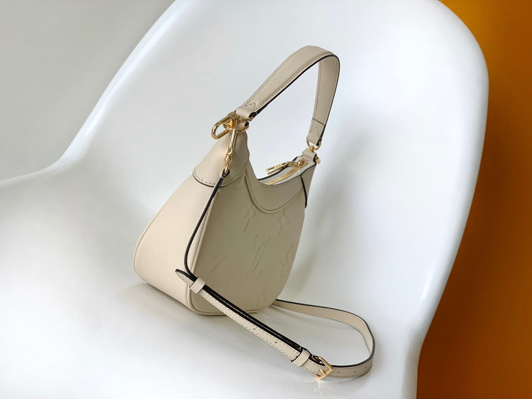 Louis Vuitton Cream Embossed Leather Crescent Shoulder Bag with Gold Hardware