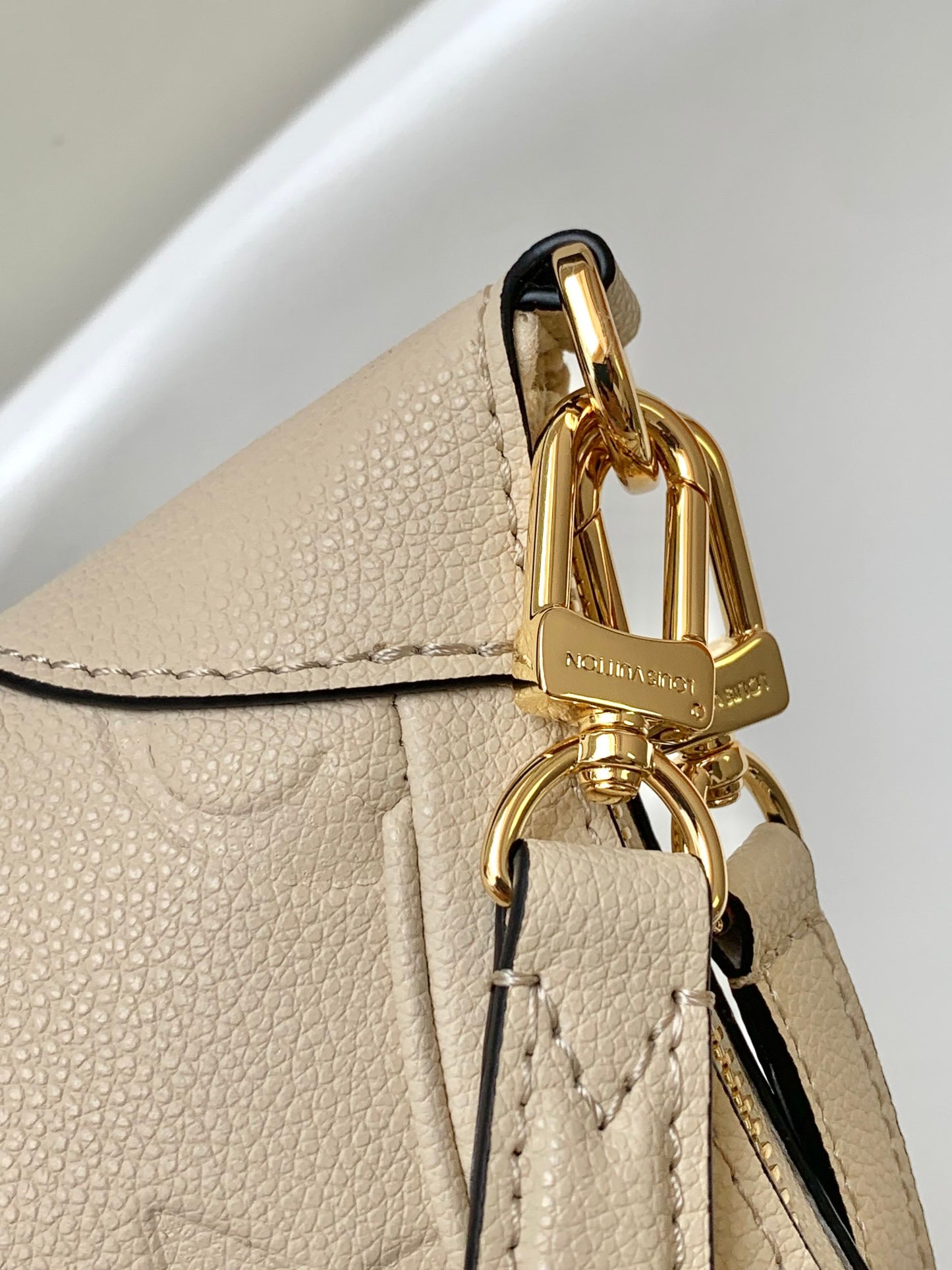 Louis Vuitton Cream Embossed Leather Crescent Shoulder Bag with Gold Hardware