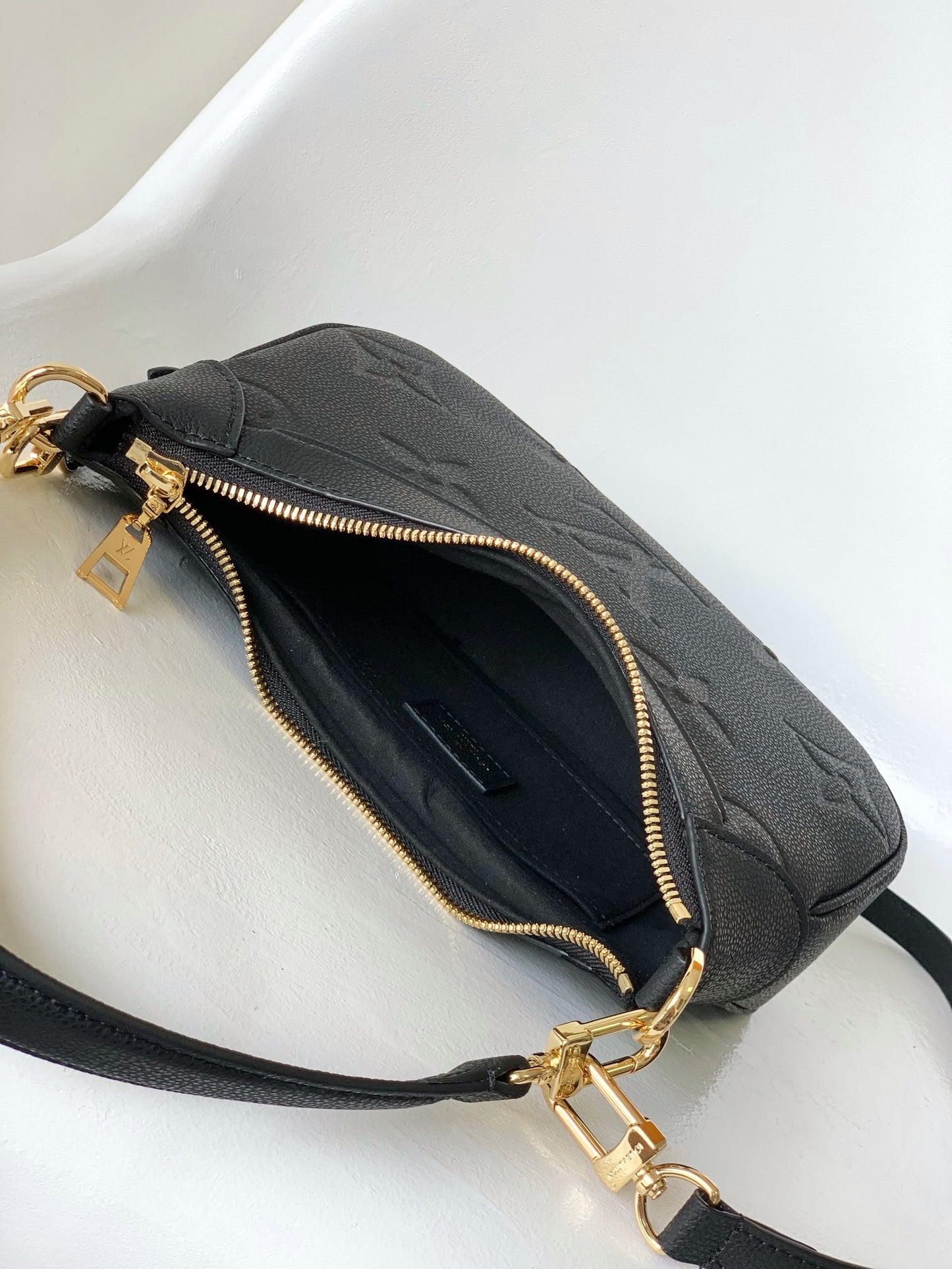 Louis Vuitton Black Embossed Leather Crescent Shoulder Bag and Crossbody