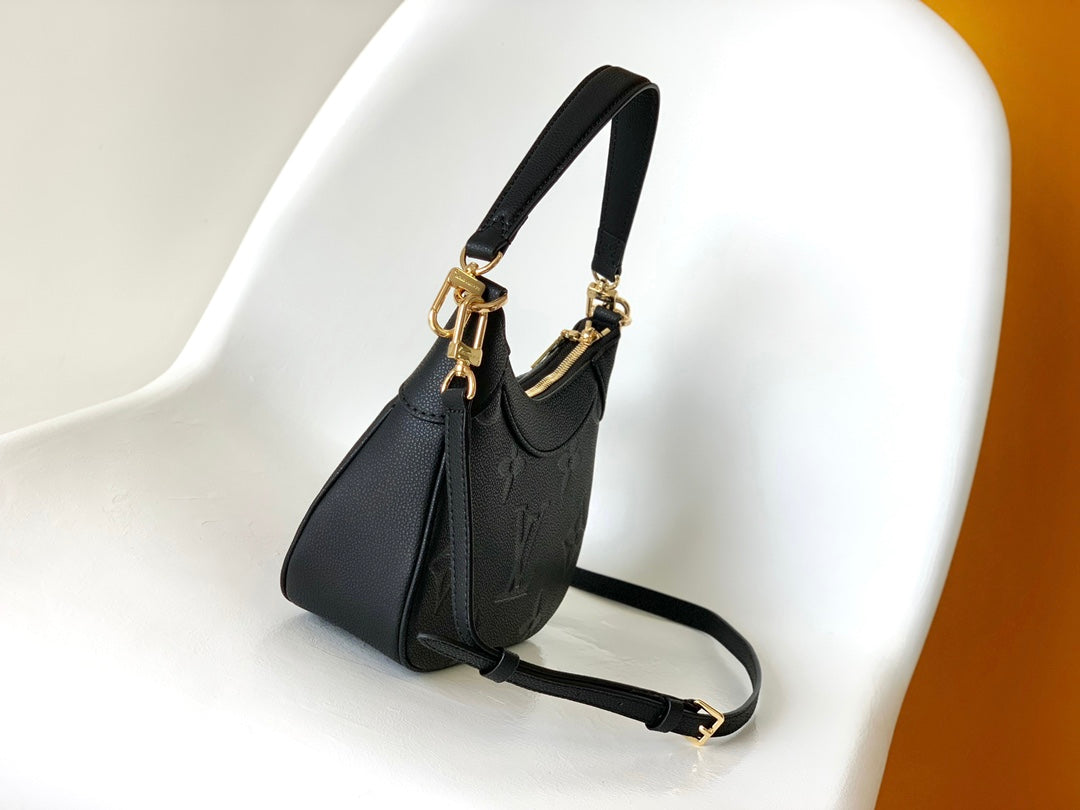 Louis Vuitton Black Embossed Leather Crescent Shoulder Bag and Crossbody