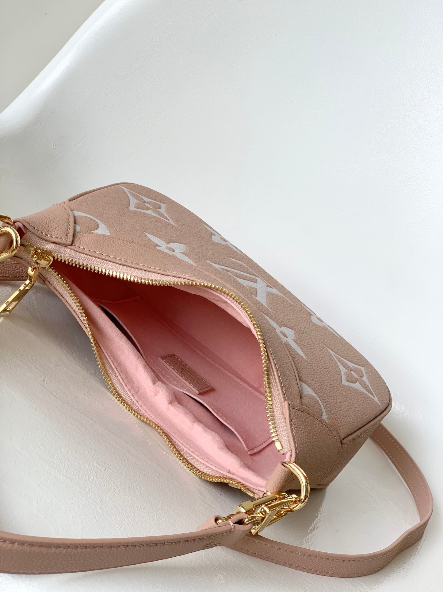 Louis Vuitton Dusty Pink Monogram Crescent Hobo Bag with Gold Chain Hardware