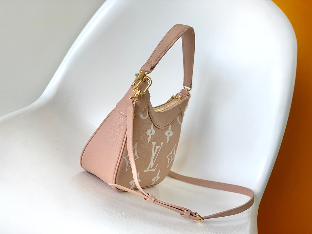 Louis Vuitton Dusty Pink Monogram Crescent Hobo Bag with Gold Chain Hardware