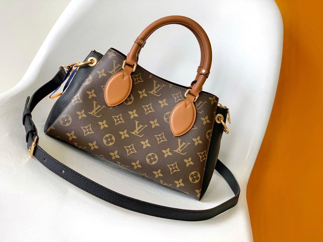 Louis Vuitton Classic Monogram Canvas Tote Handbag with Tan Leather Handles