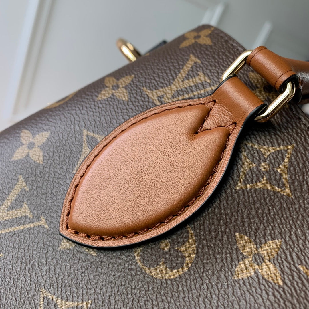 Louis Vuitton Brown Monogram Canvas Satchel Bag with Leather Handles