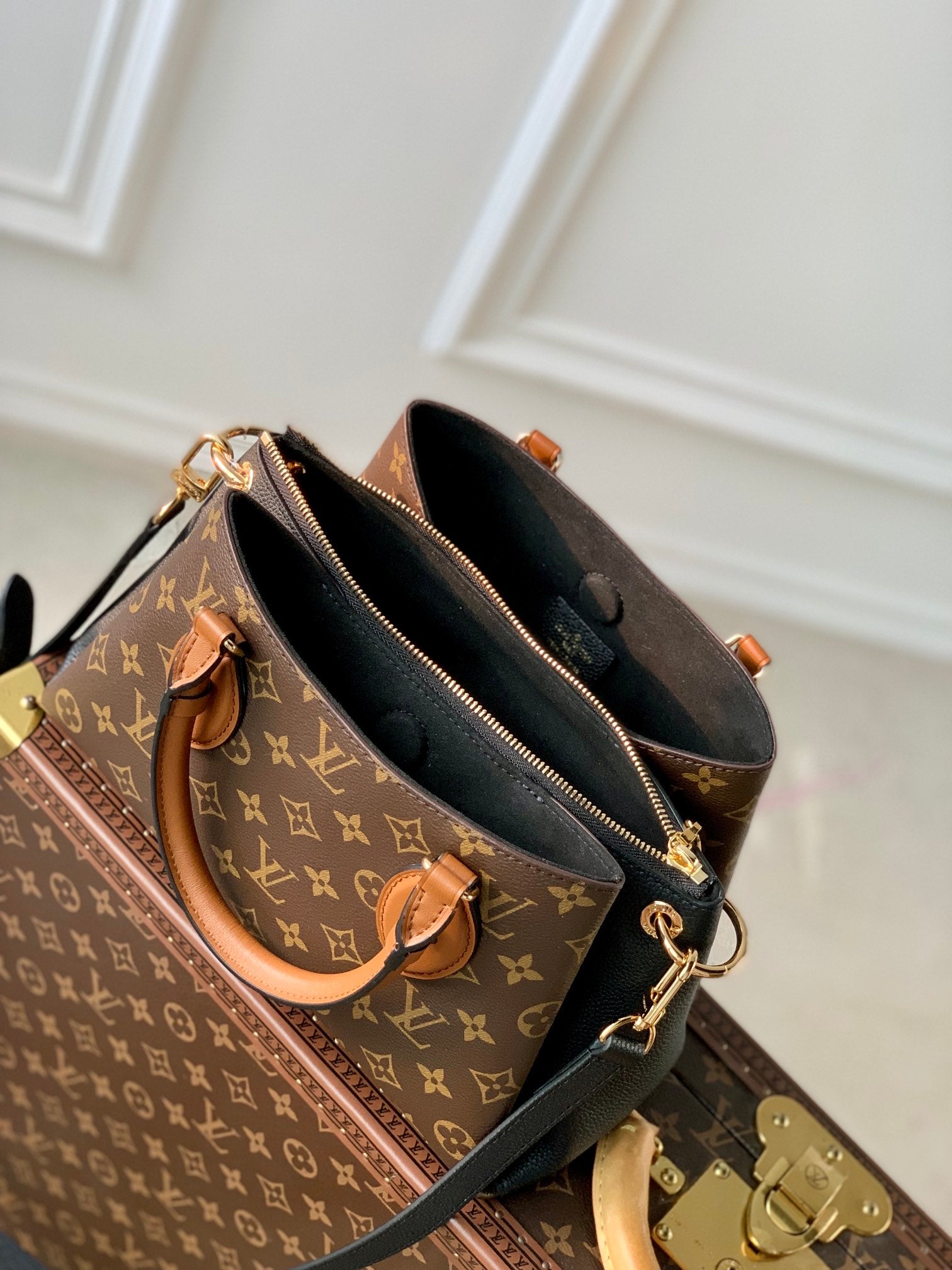 Louis Vuitton Brown Monogram Canvas Satchel Bag with Leather Handles