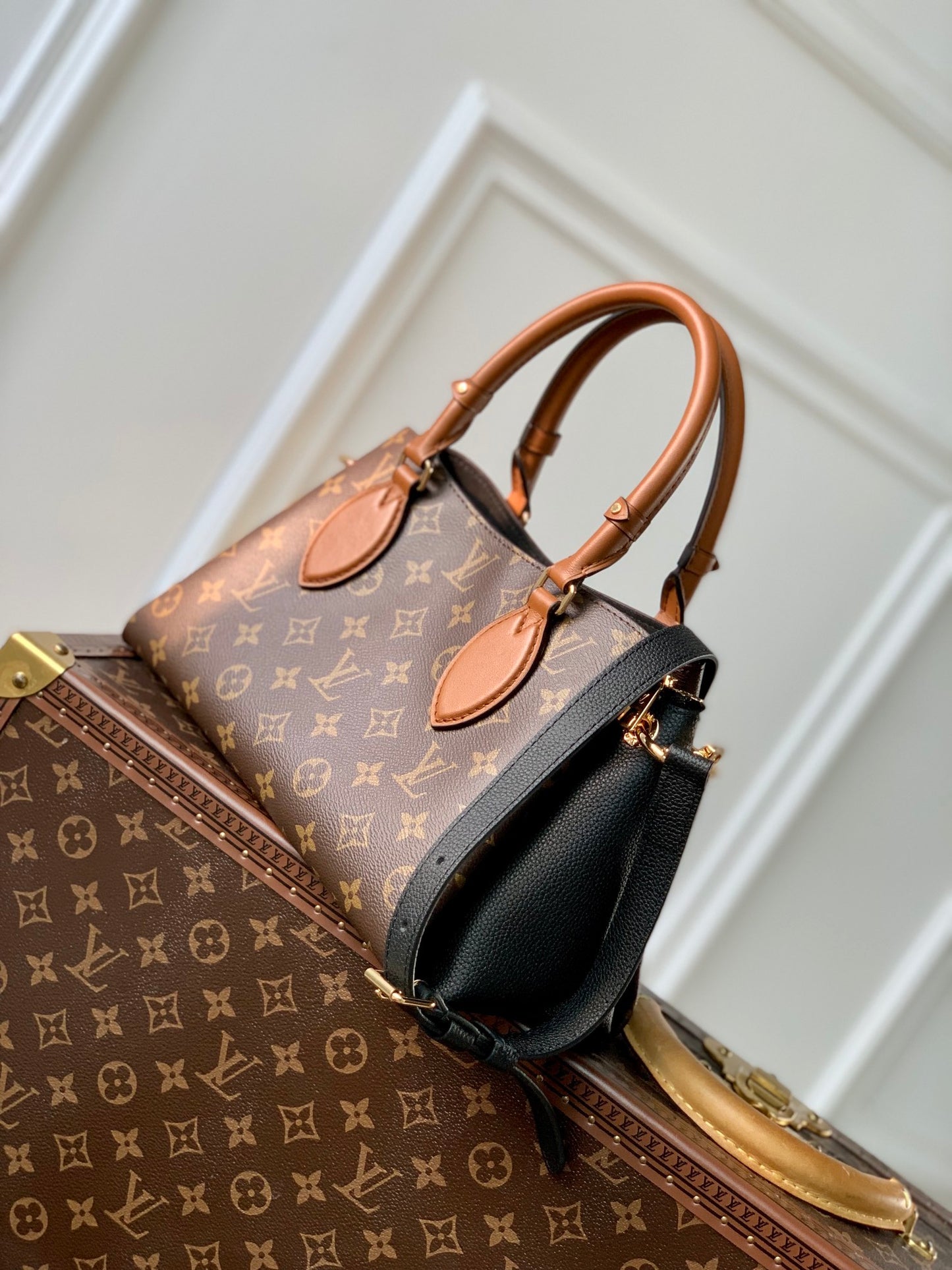 Louis Vuitton Brown Monogram Canvas Satchel Bag with Leather Handles