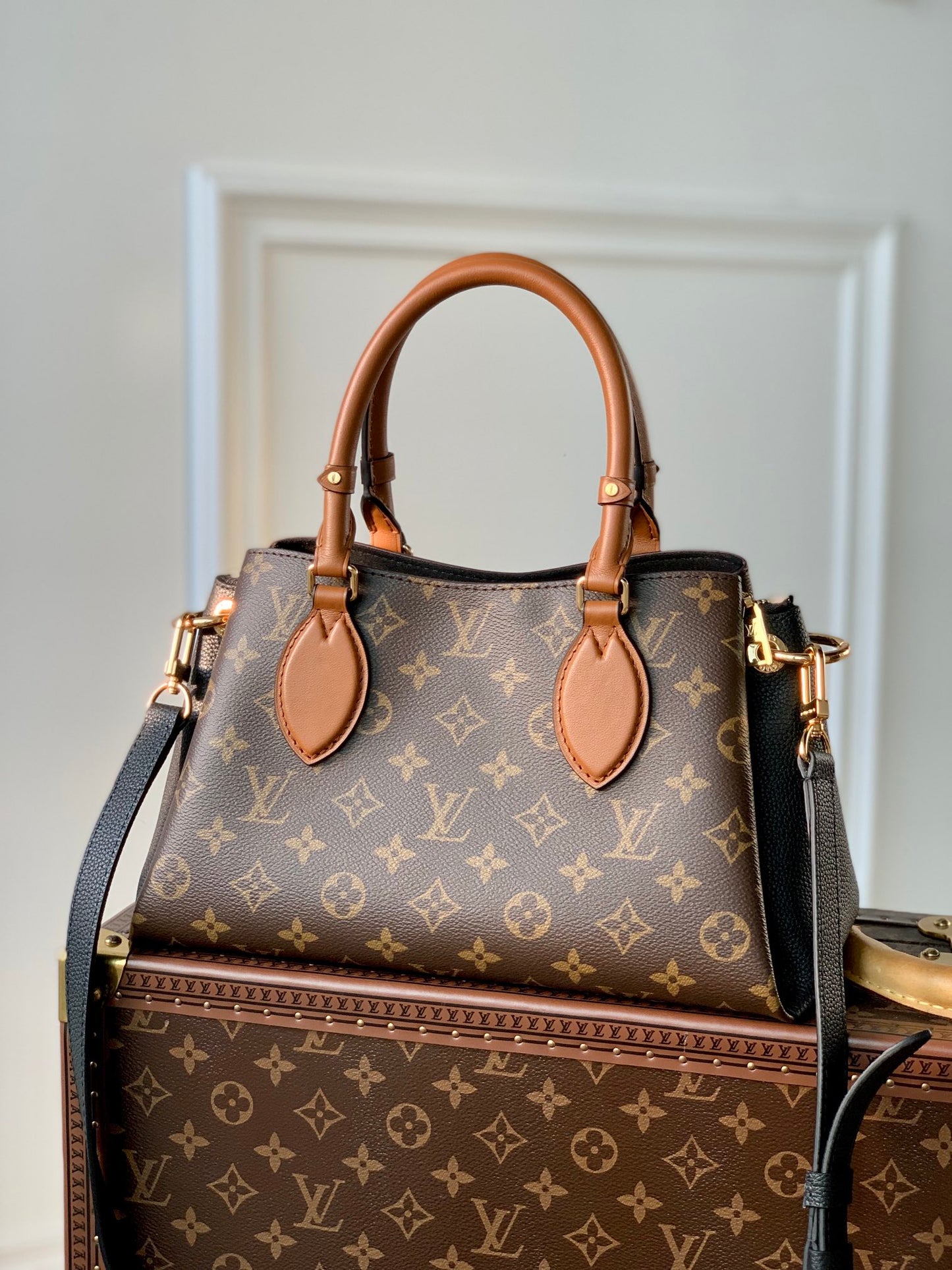 Louis Vuitton Brown Monogram Canvas Satchel Bag with Leather Handles