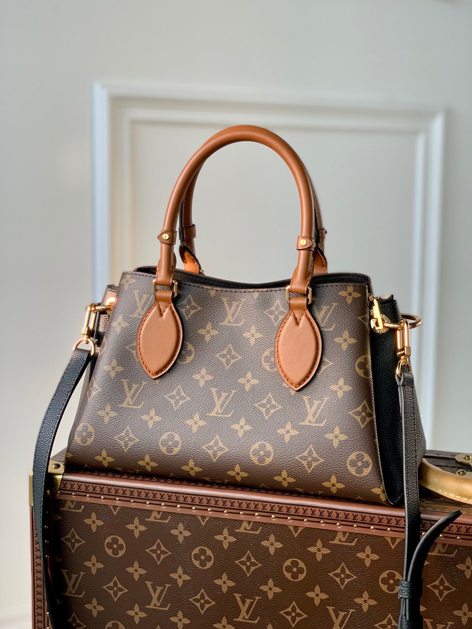 Louis Vuitton Brown Monogram Canvas Satchel Bag with Leather Handles