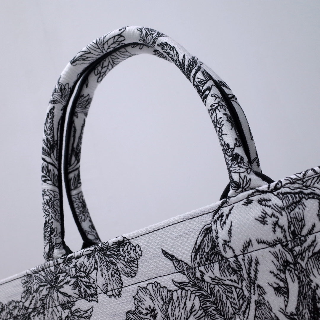 Dior Vintage Botanical Animal Print Black and White Canvas Tote Bag